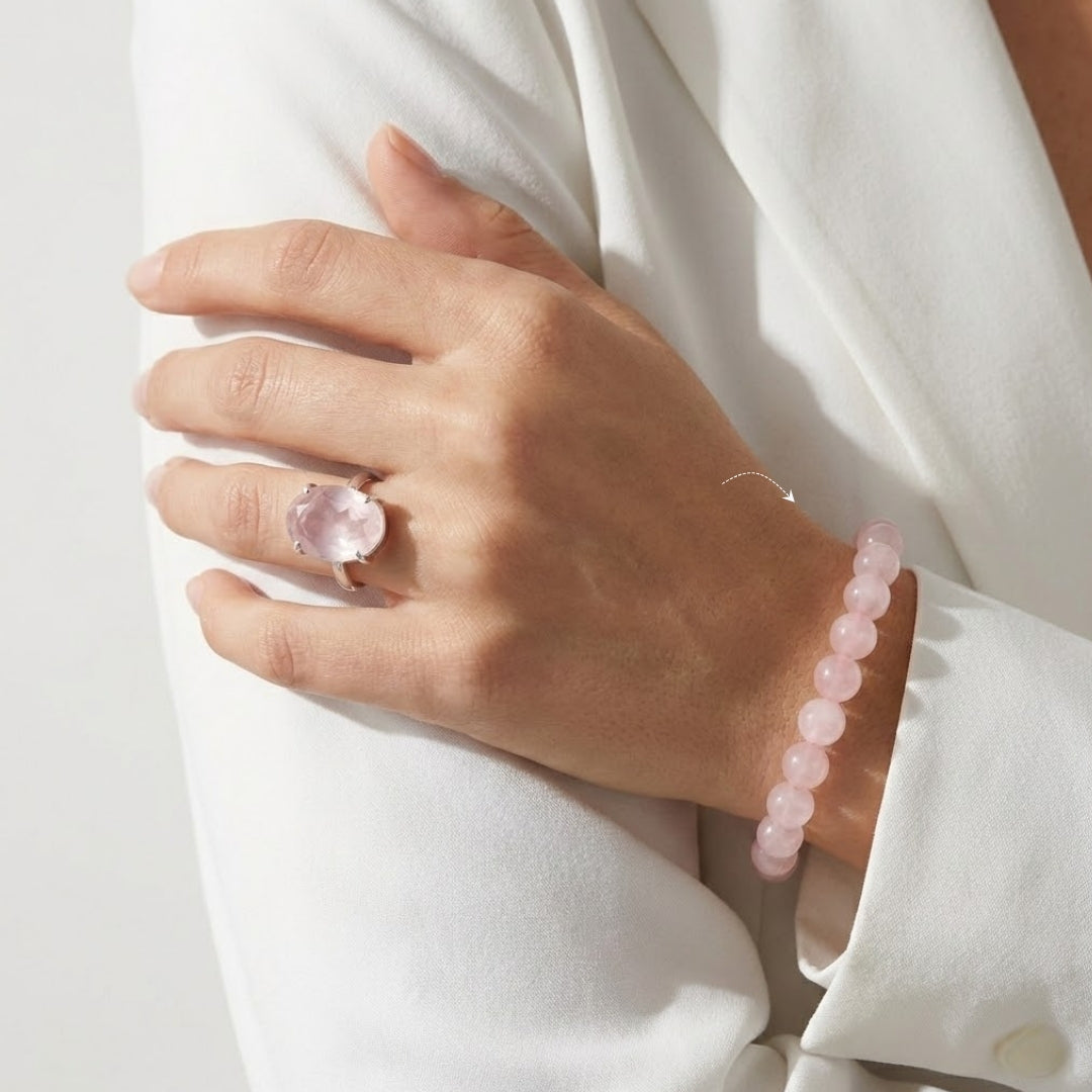 Rose Quartz Bracelet With Free Rose Quartz Ring