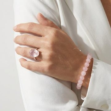 Rose Quartz Bracelet With Free Rose Quartz Ring