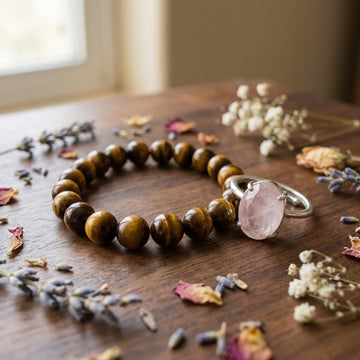 Tiger Eye  Bracelet With Free Rose Quartz Ring