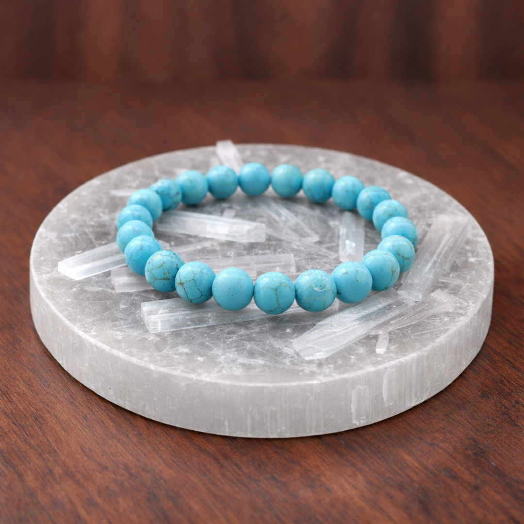 Turquoise Bracelet with Free Raw Selenite Plate