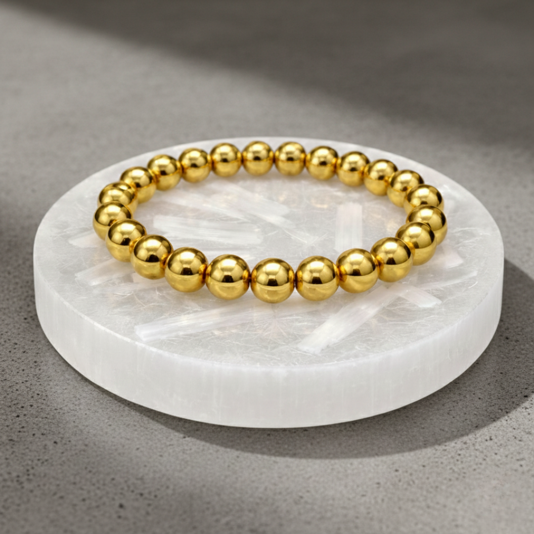 Golden Hematite Bracelet with Free Raw Selenite Plate