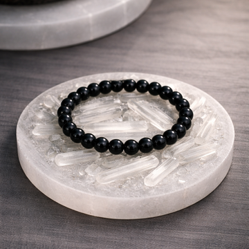 Black Tourmaline Bracelet with Free Raw Selenite Plate