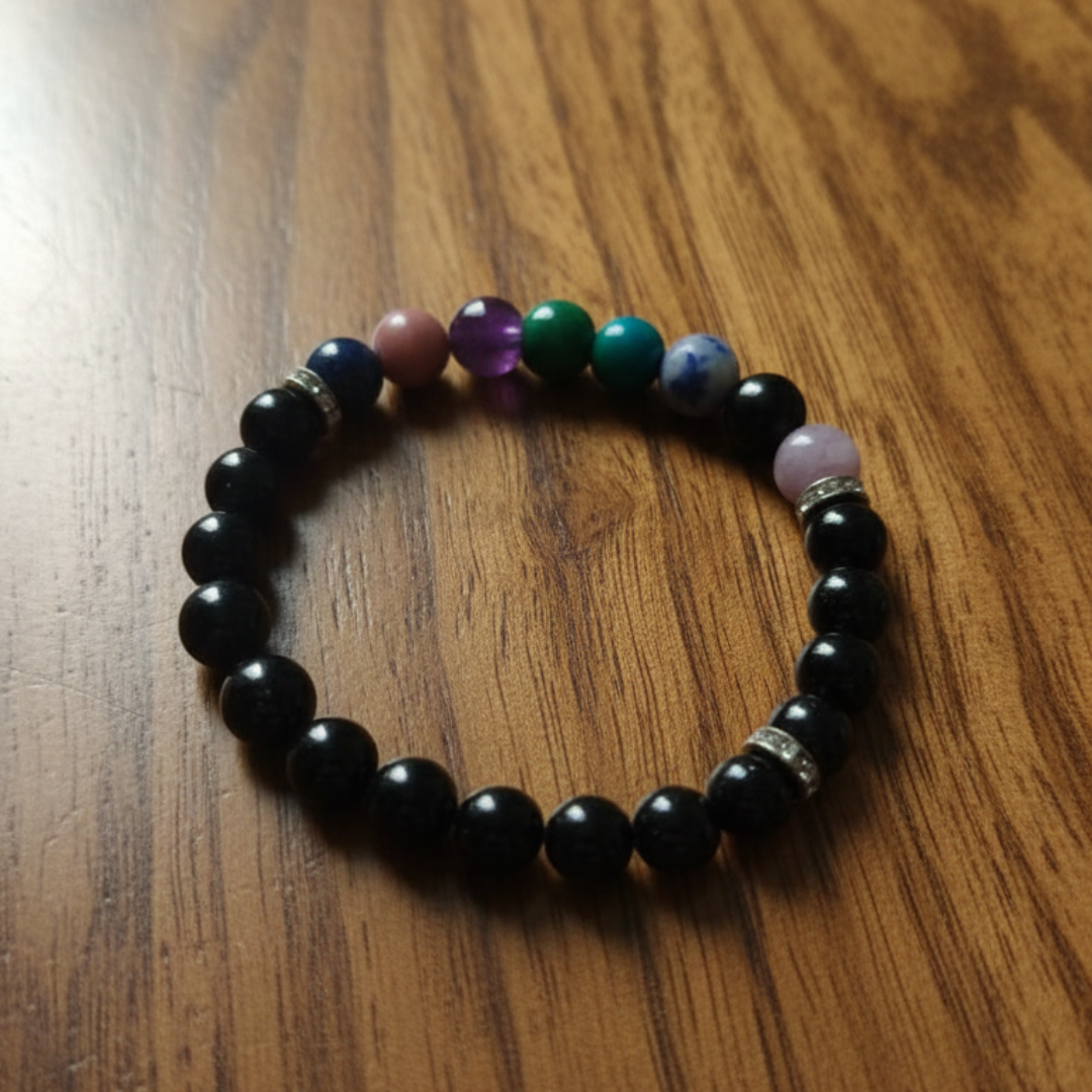 Seven Chakras Bracelet with Black Tourmaline