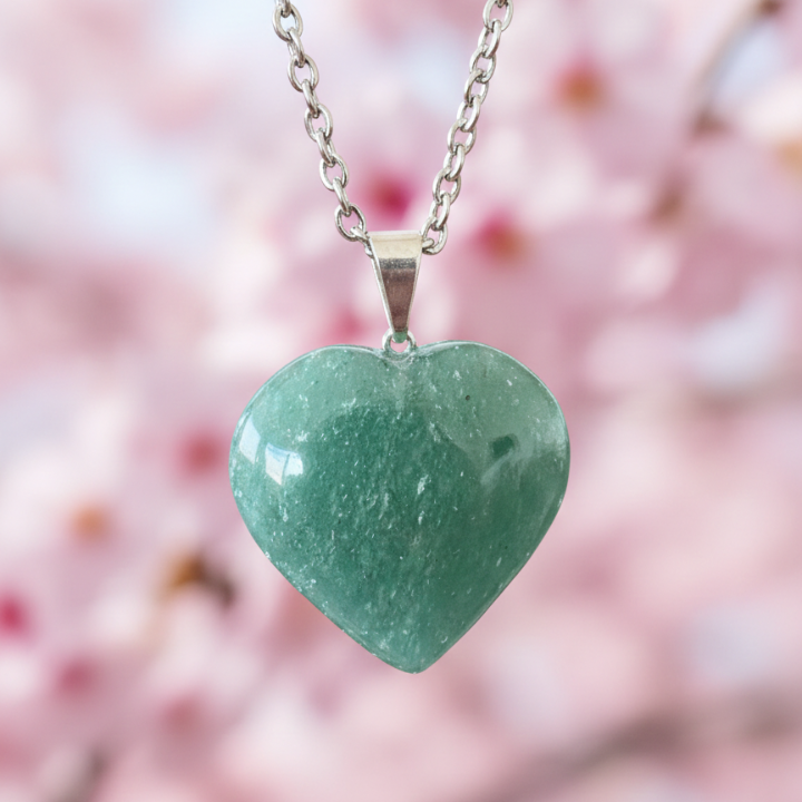 Close-up of Green Aventurine Pendant showing green aventurine crystal for meditation, positive energy, and chakra balance.