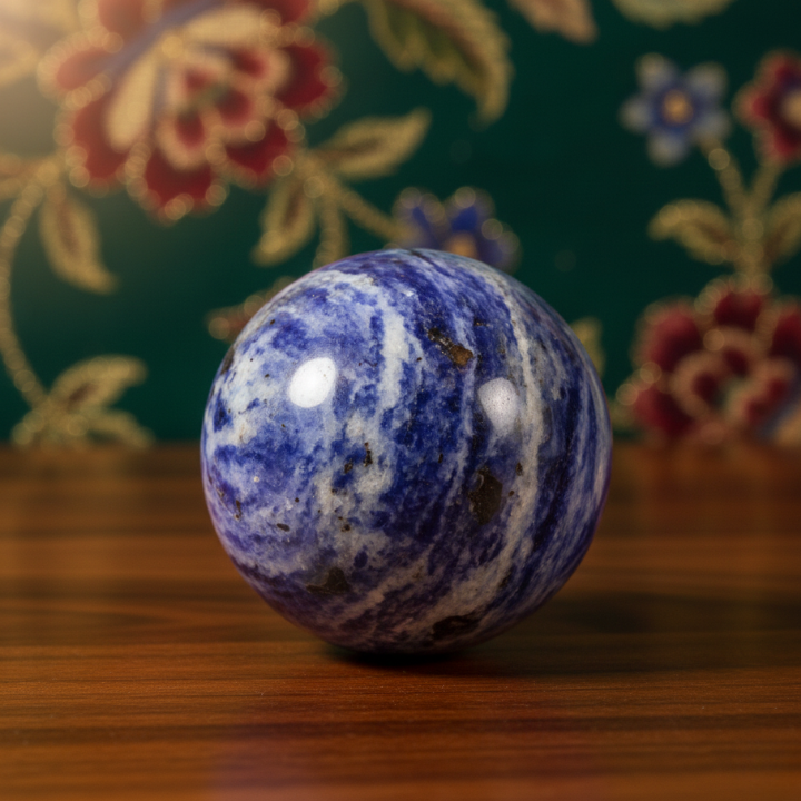 Sodalite Cluster Ball – Natural crystal sphere for calmness, clarity, and energy healing.