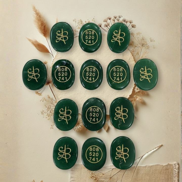 Green Jade ZIBU Coins – Healing coins with ZIBU symbols for prosperity and harmony.