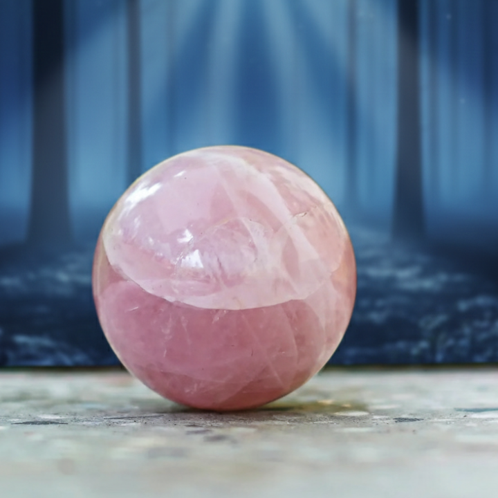 Rose Quartz Cluster Ball – Natural crystal sphere for love, emotional balance, and positive energy.