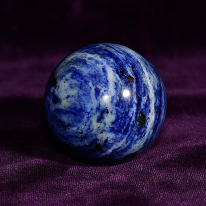 Sodalite Cluster Ball – Natural crystal sphere for calmness, clarity, and energy healing.