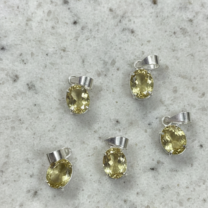 Close-up of Citrine Pendant showing yellow-orange citrine crystal for meditation, prosperity, and positive energy.