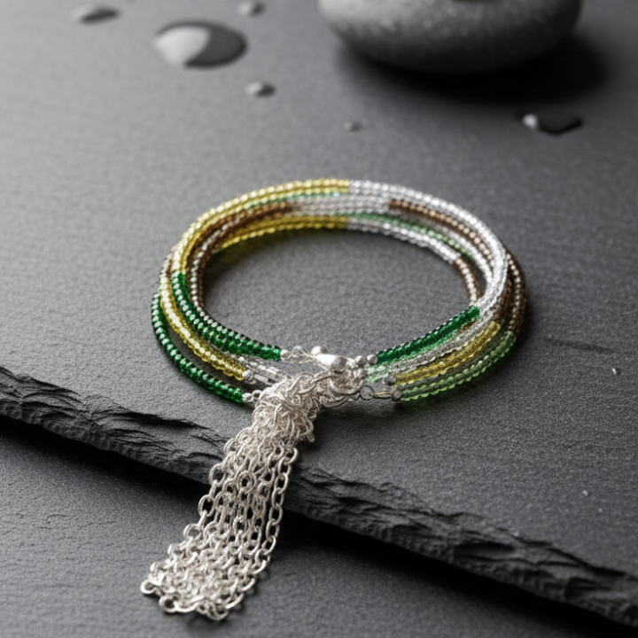 Close-up of Money Magnet Anklet showing detailed crystals for prosperity and energy healing.