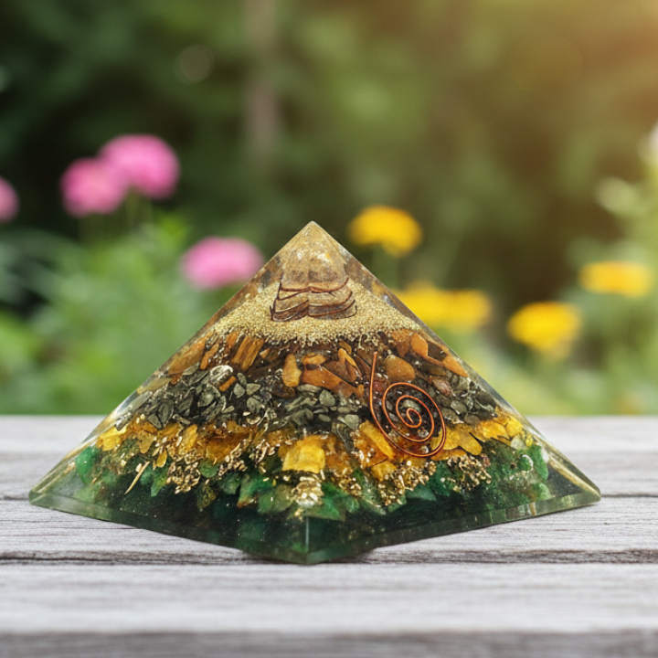 lose-up of Money Magnet Pyramid showing intricate crystal design for abundance and vastu energy.