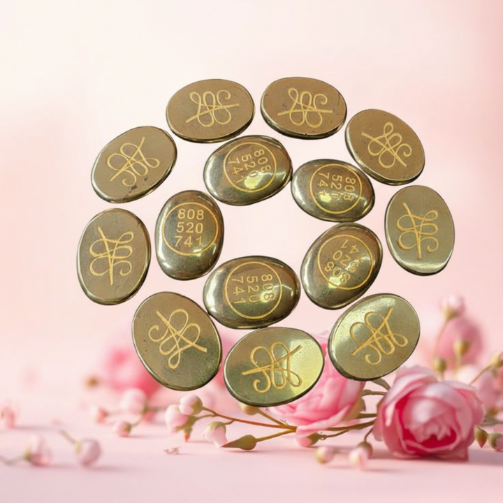 Pyrite ZIBU Coins – Golden healing coins with ZIBU symbols for wealth and prosperity.