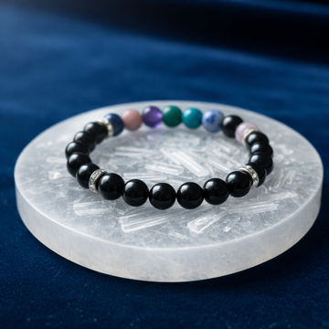 Seven Chakras Bracelet Crystal with Free Raw Selenite Plate